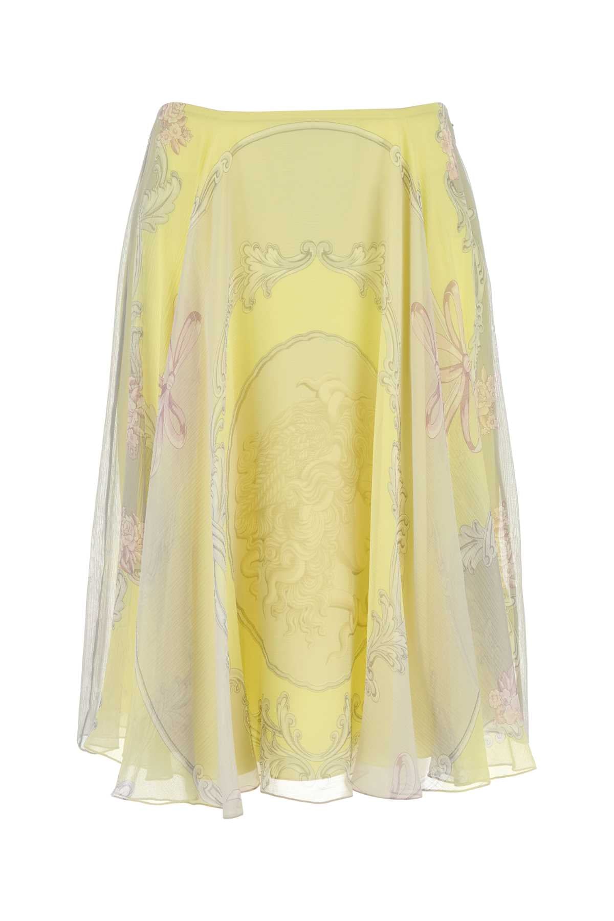VERSACE Printed Crepe Skirt with Medusa Cameo