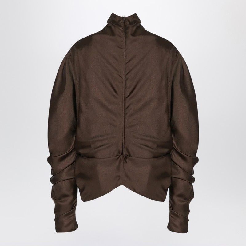 THE ROW Elegant Draped Top with High Neck and Long Sleeves