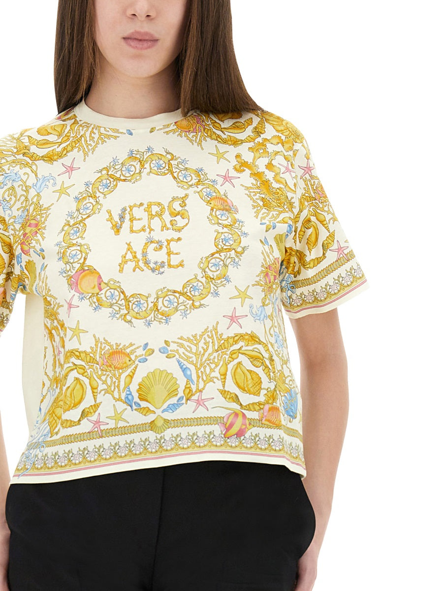 VERSACE Underwater Baroque Cropped T-Shirt