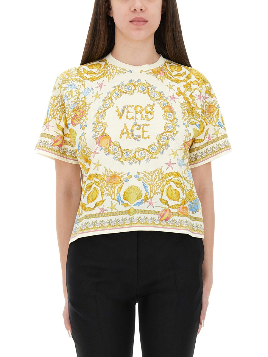 VERSACE Underwater Baroque Cropped T-Shirt