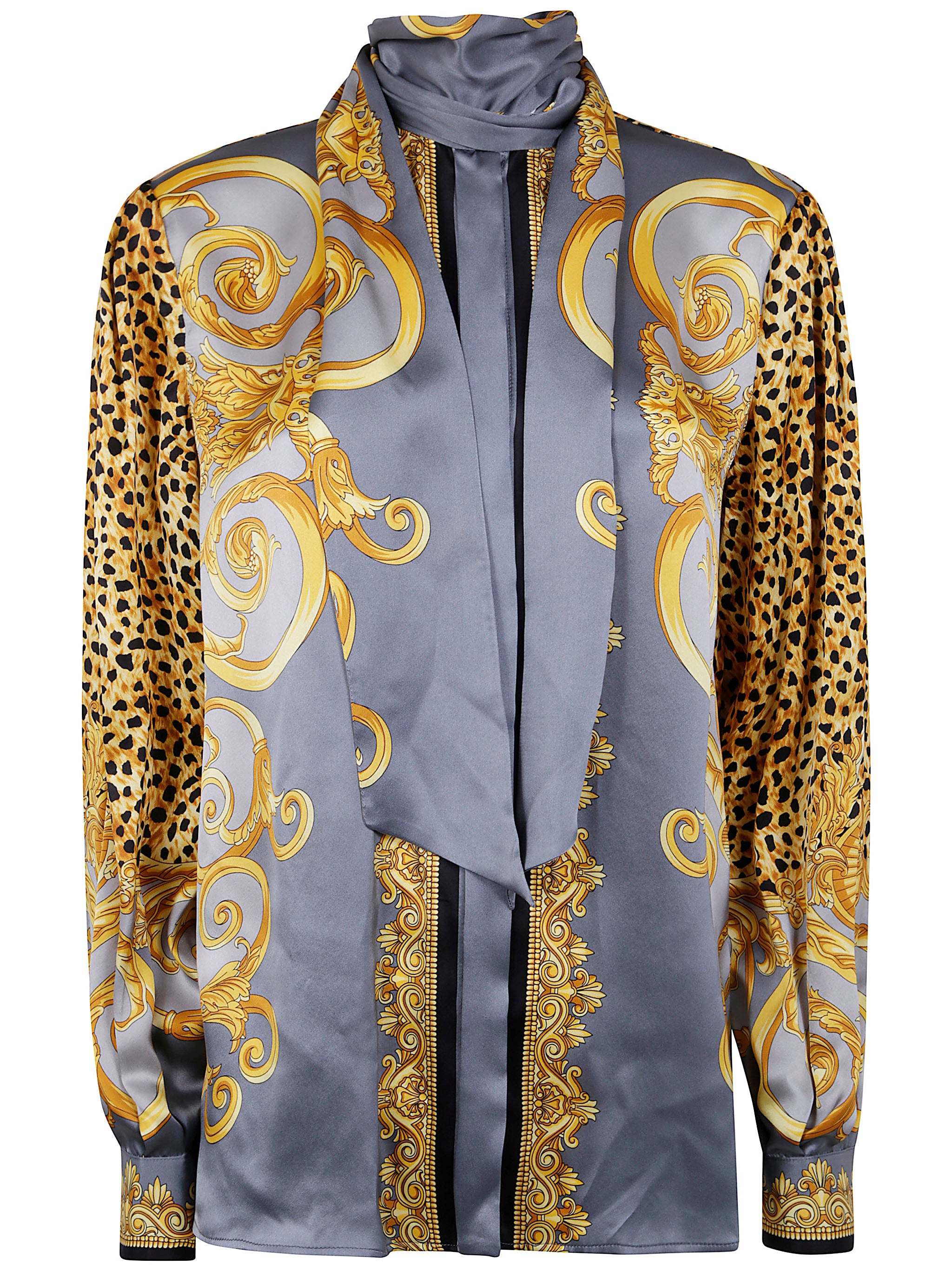 VERSACE Cheetah Print Silk Crepe Satin Shirt - Women’s Fashion Forward
