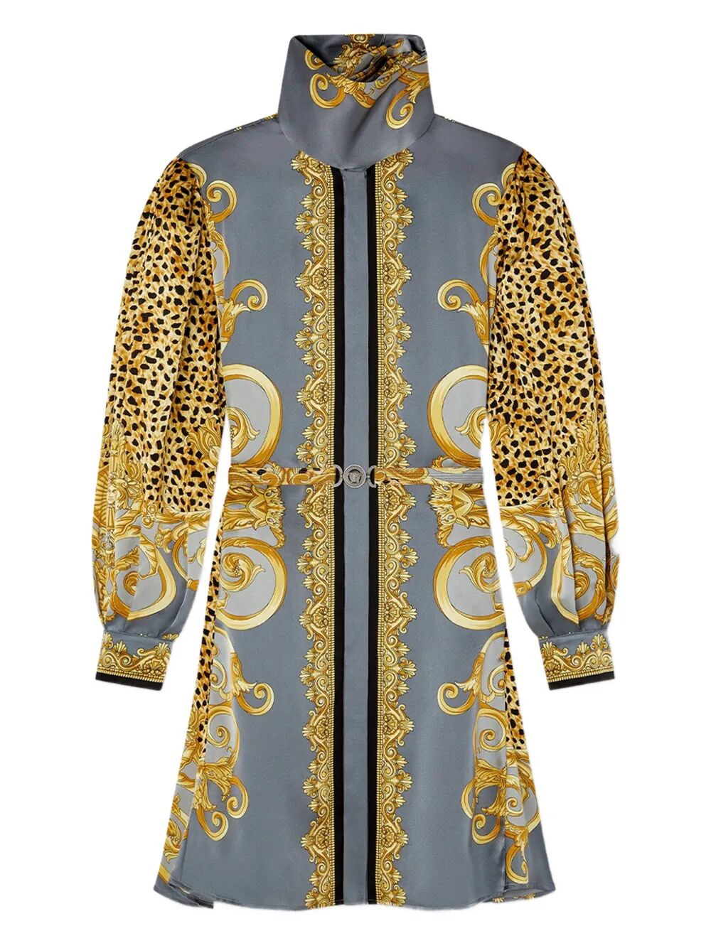 VERSACE Cheetah Foulard Style Mini Dress on Silk Crepe Satin