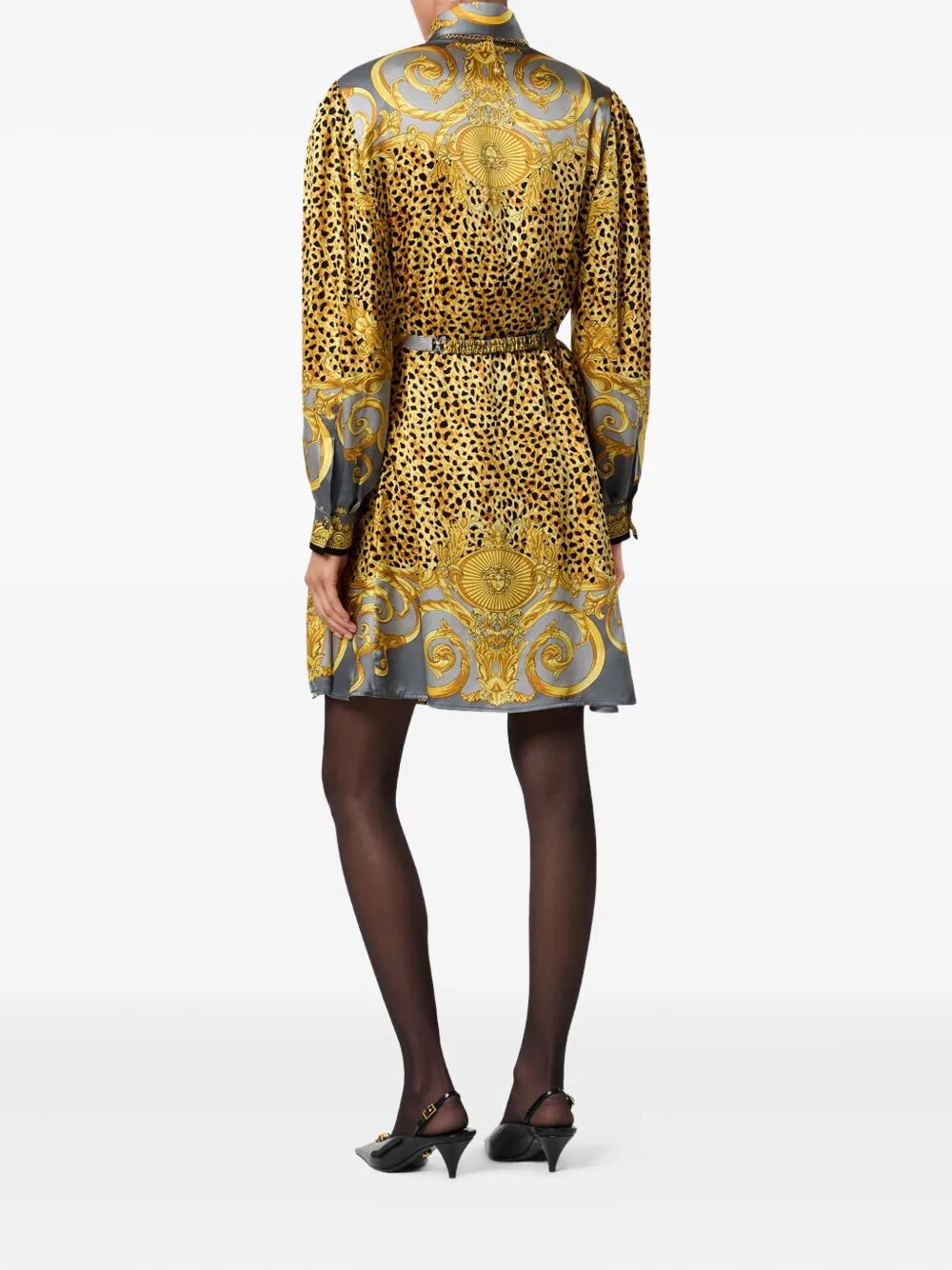 VERSACE Cheetah Foulard Style Mini Dress on Silk Crepe Satin