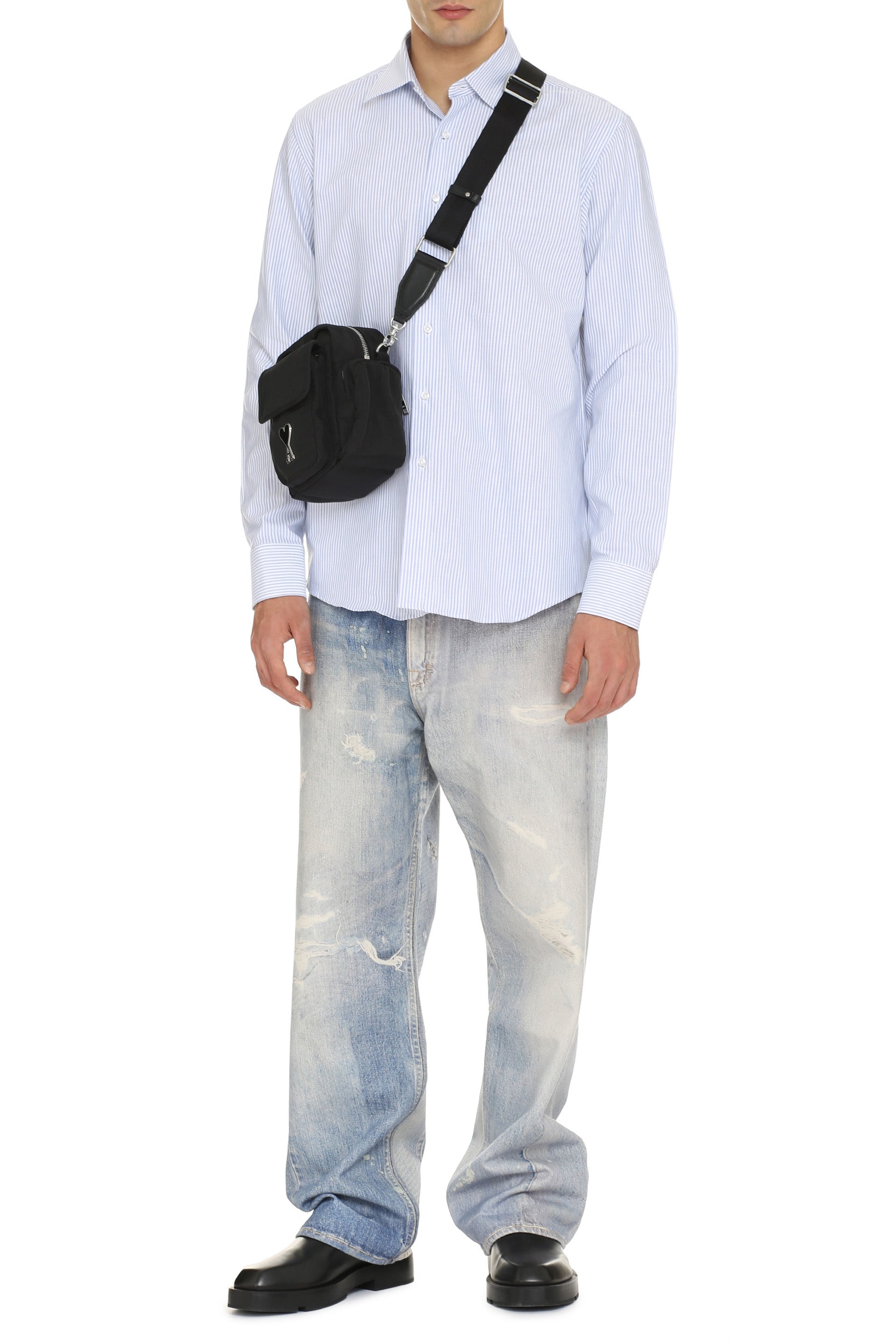 THE (ALPHABET) Multicolor Striped Cotton Shirt - Men's Rounded Hem