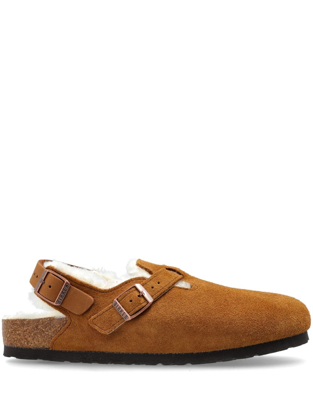 BIRKENSTOCK Suede Shearling Slippers with Buckle Fastening for Men