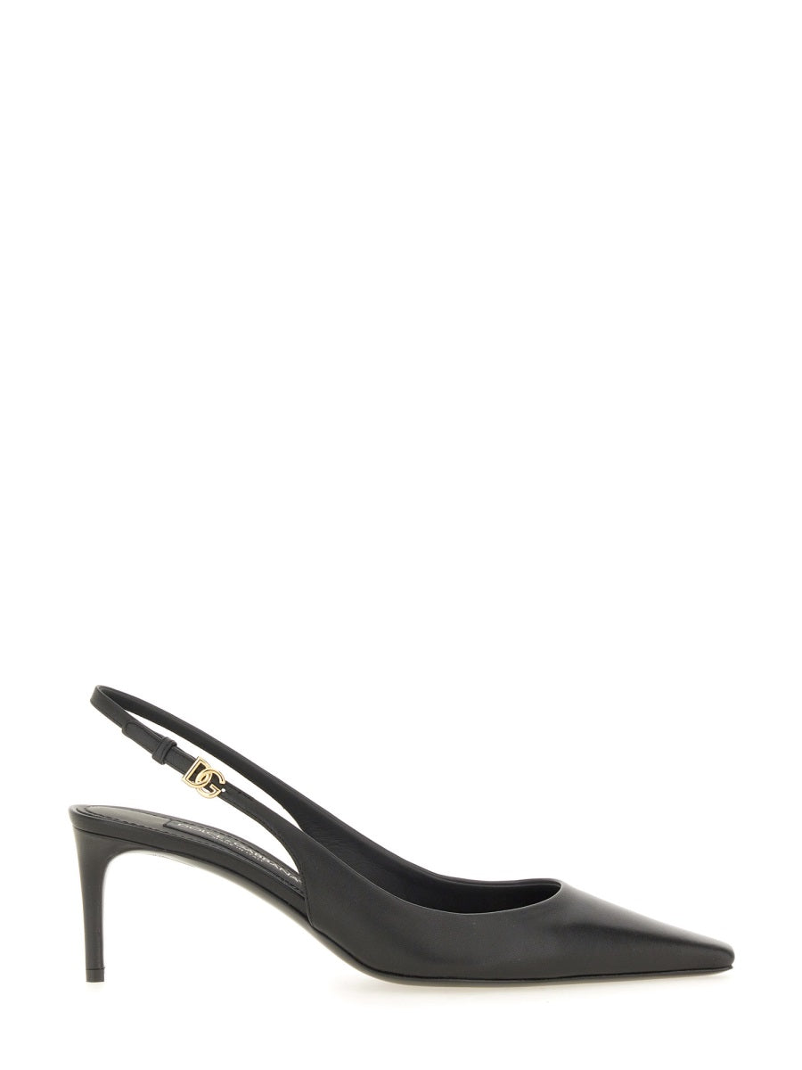 DOLCE & GABBANA Women's Leather Slingback Heels with Logo