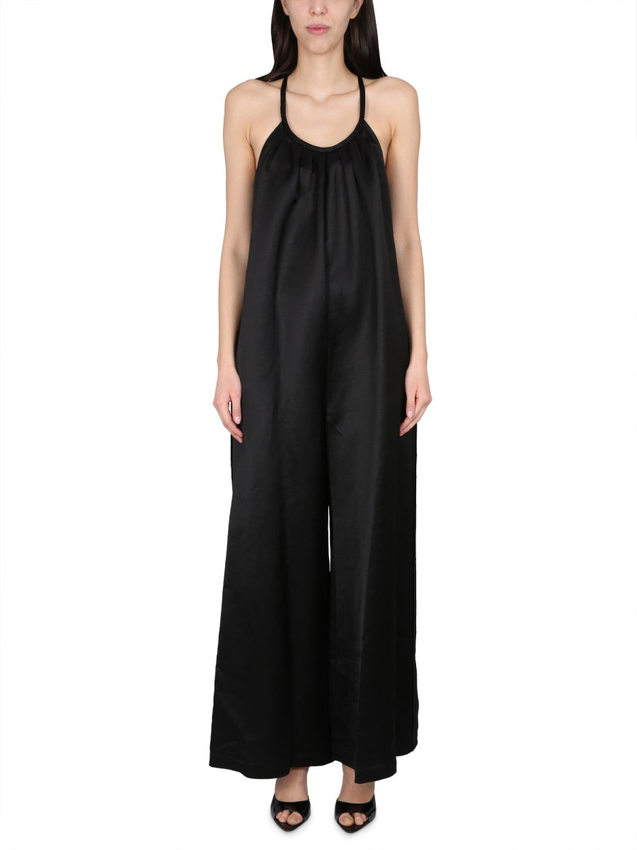 ALYSI Wide Satin Jumpsuit with Back Laces