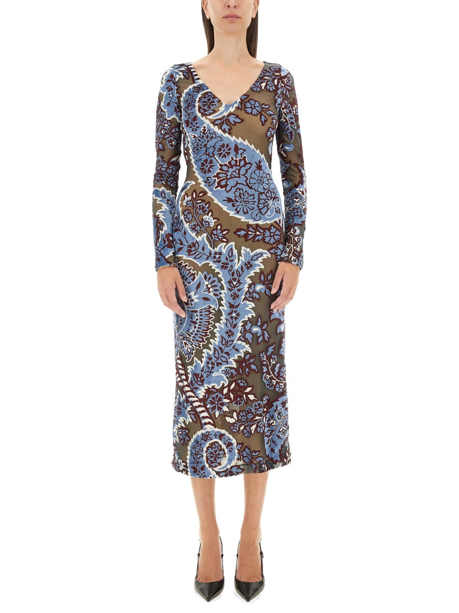 ETRO Slim Fit Velvet Jacquard Tulle Mini Dress