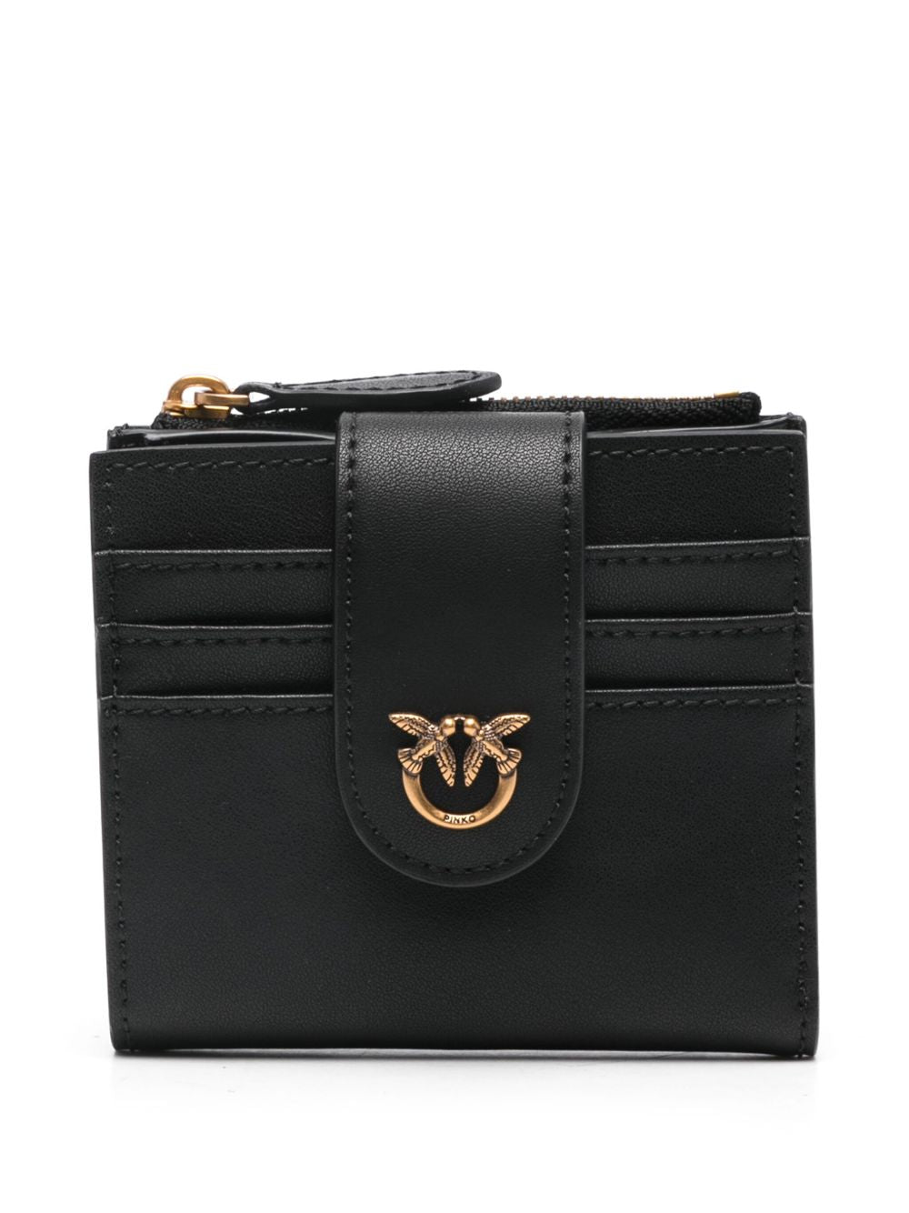 PINKO Leather Wallet with Signature Love Birds Buckle