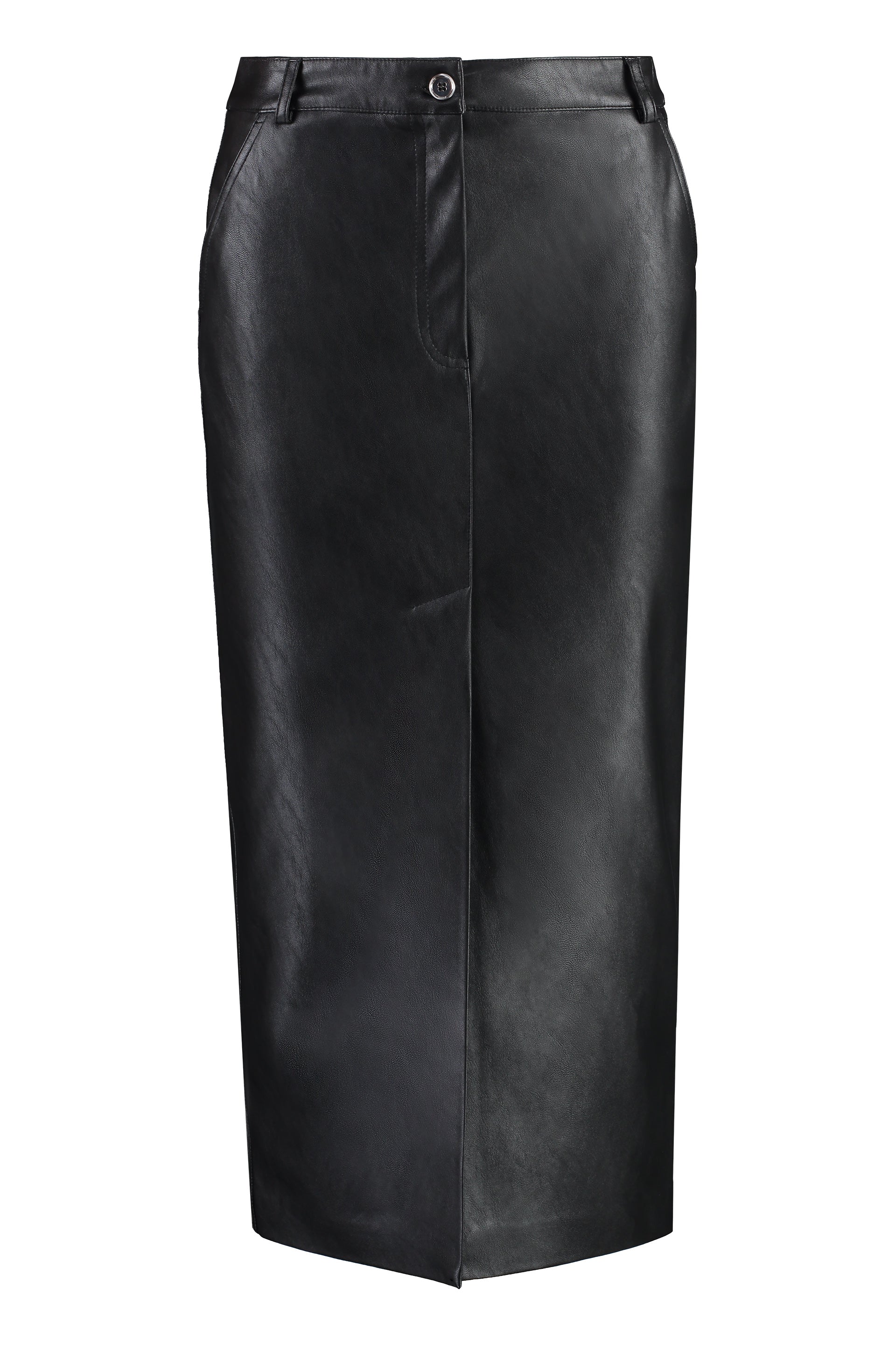 PINKO Vegan Leather Mini Skirt with Front Slit