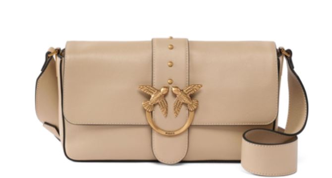 PINKO Elegant Leather Handbag with Foldover Top and Chain-Link Strap