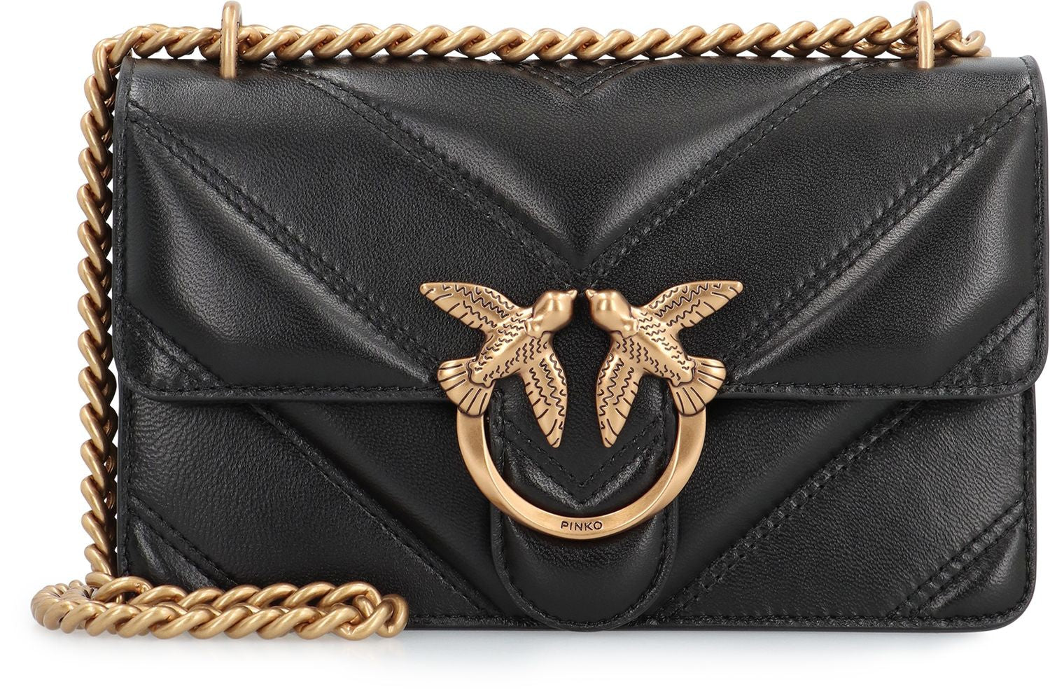 PINKO Mini Leather Crossbody Handbag with Decorative Buckle