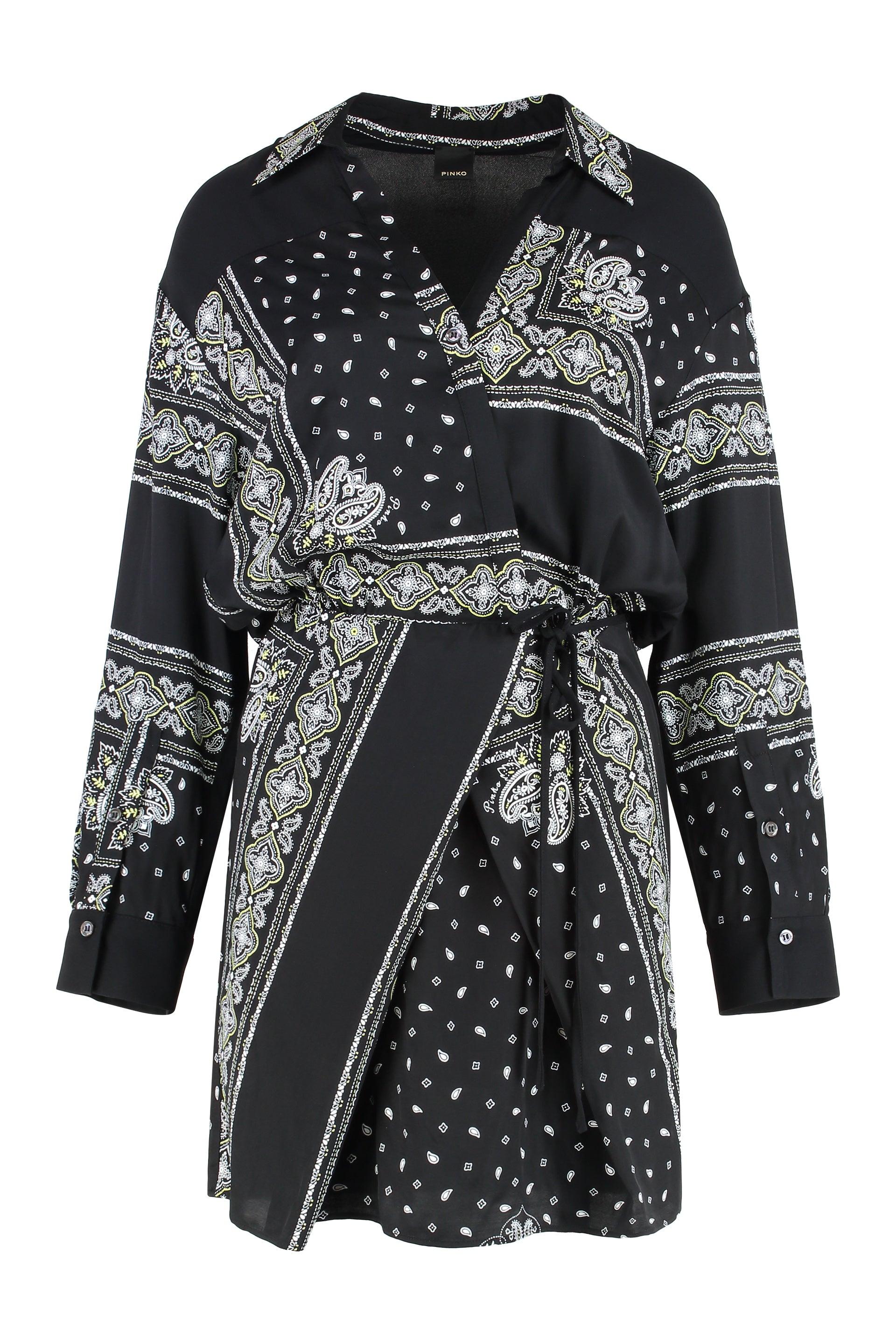 PINKO Chic Bandana Print Wrap-Around Mini Shirtdress