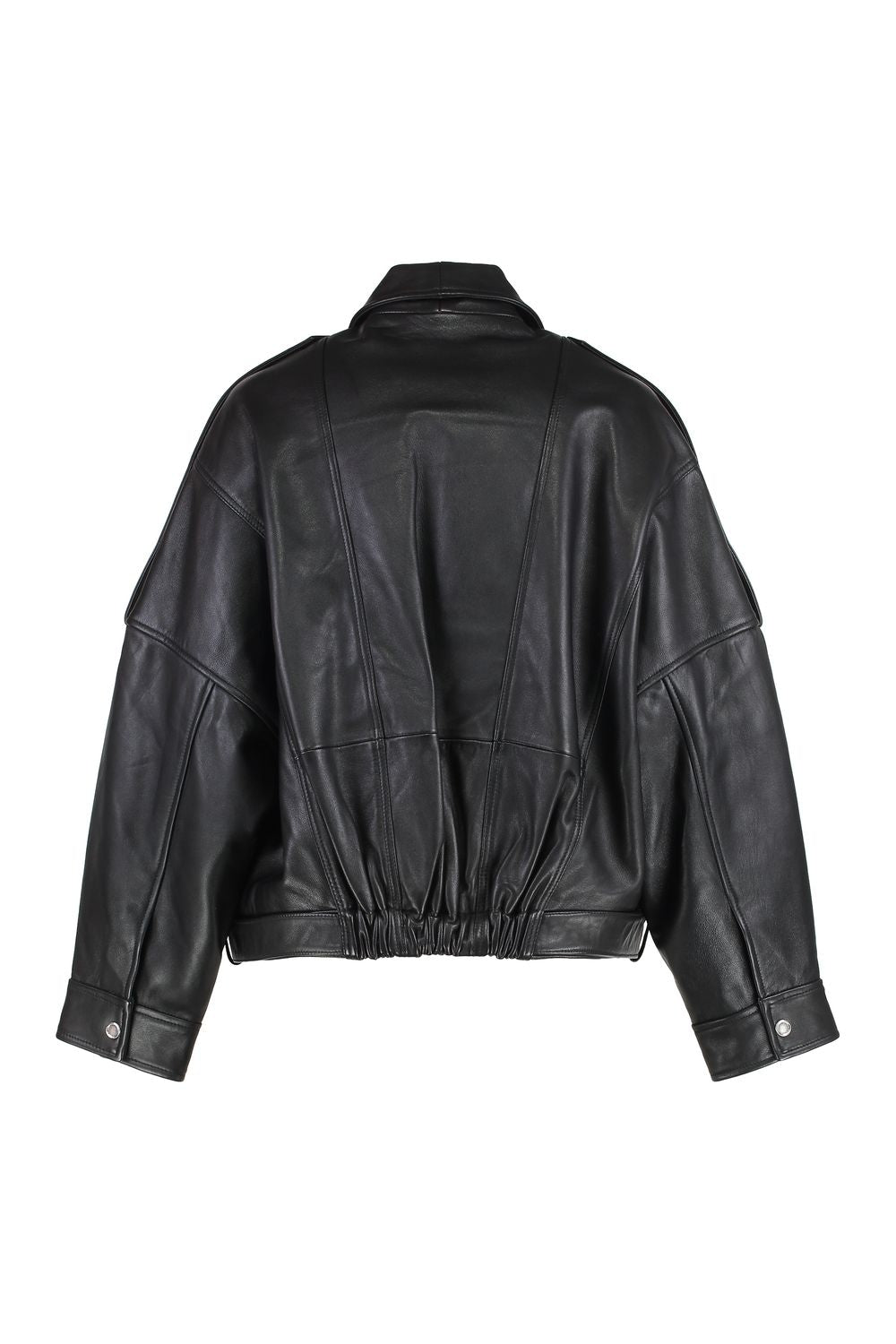 PINKO Oversized Leather Biker Jacket with Waist Belt