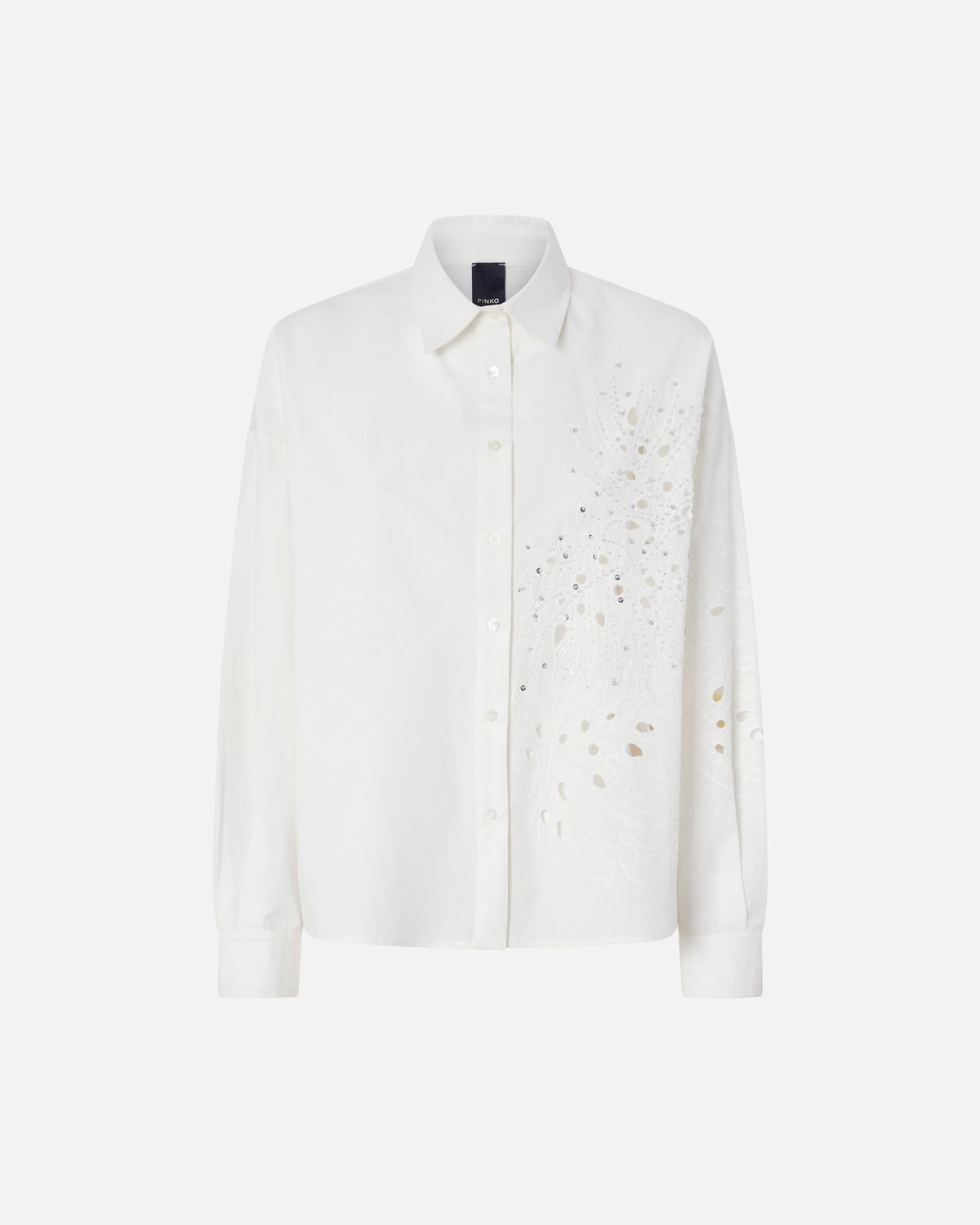 PINKO Boxy Fit Rhinestone-Embellished Cotton Shirt