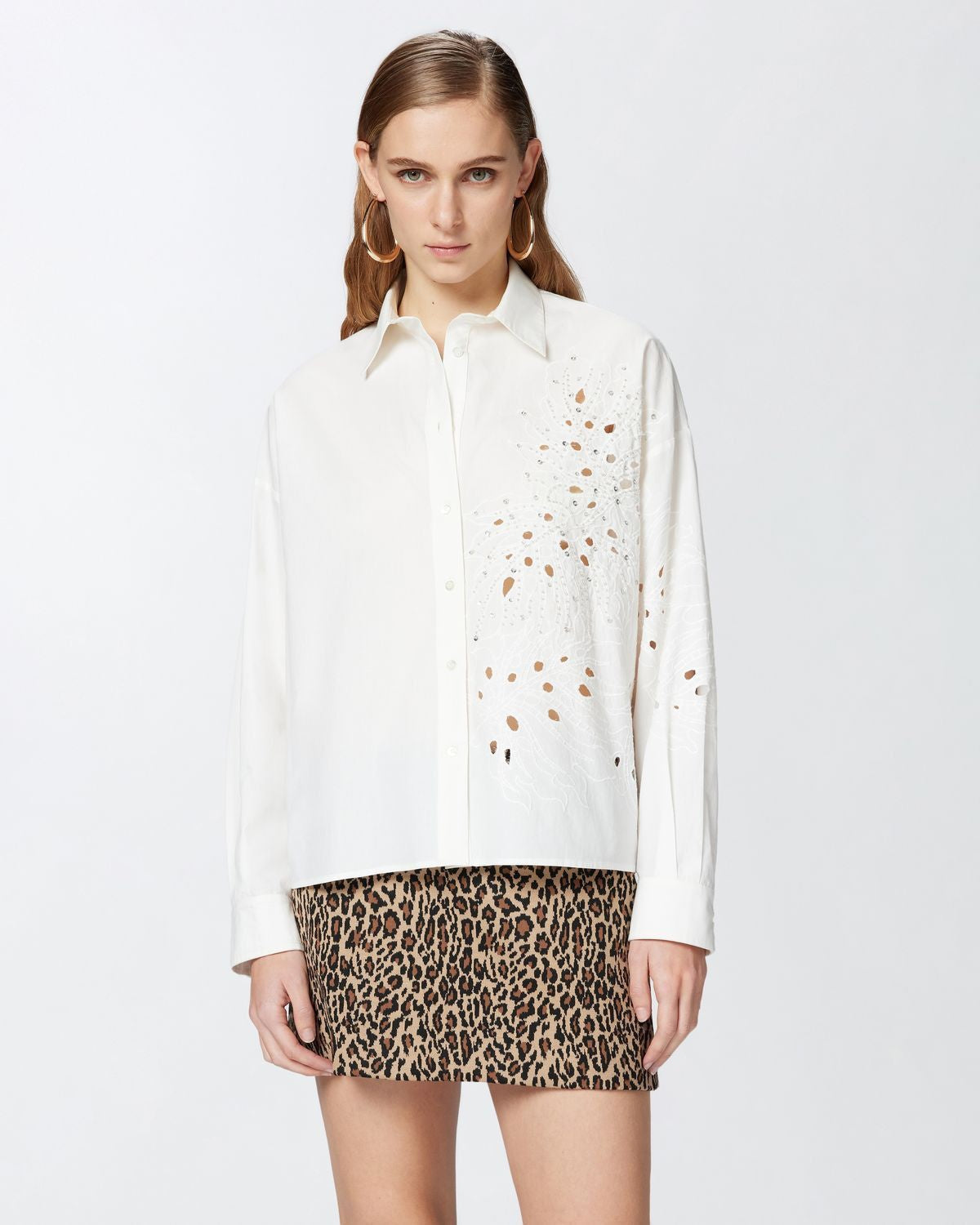 PINKO Boxy Fit Rhinestone-Embellished Cotton Shirt