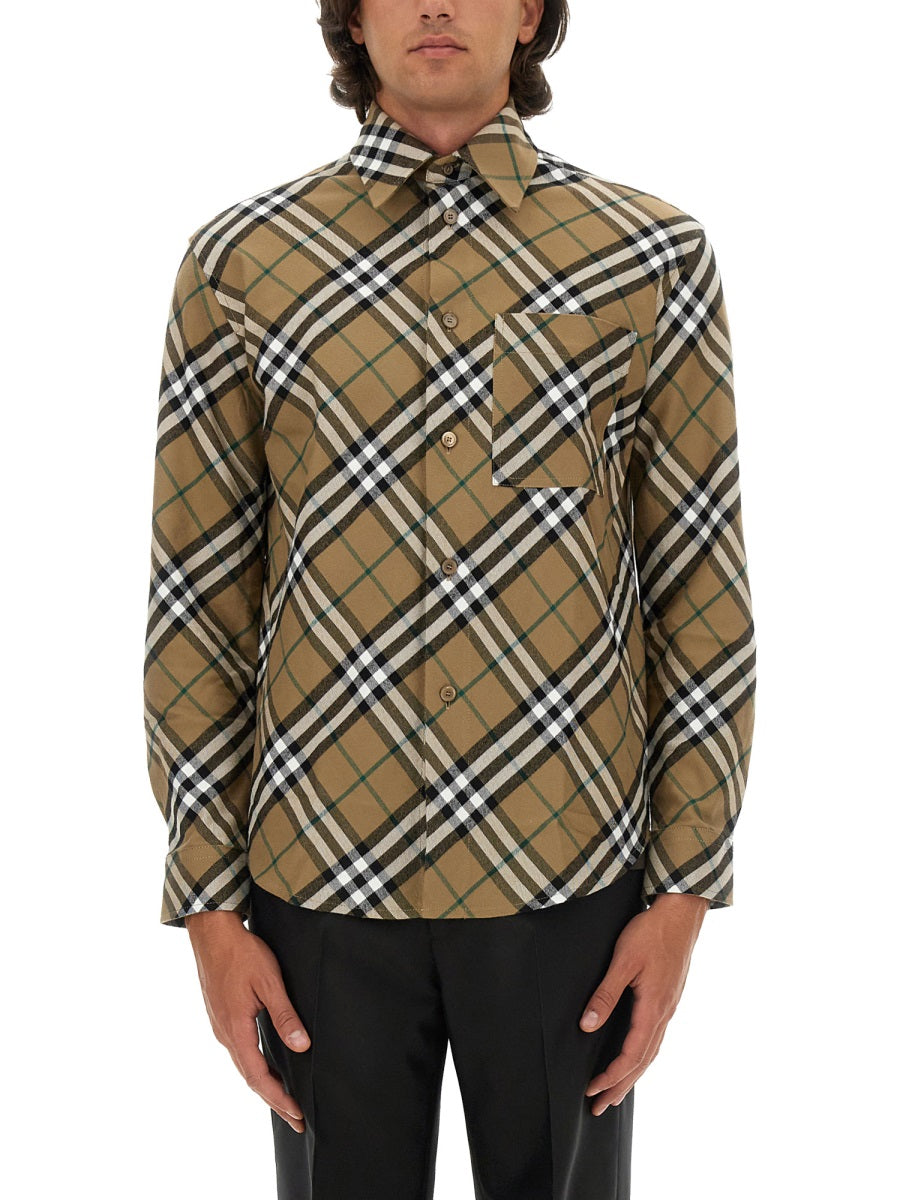 BURBERRY Men's Regular Fit Check Pattern Shirt - Size M