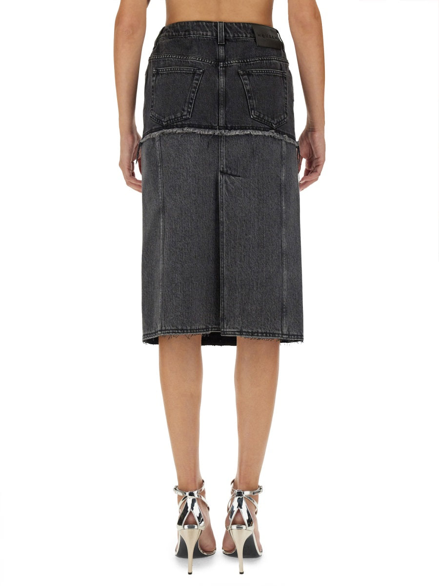 ALEXANDER McQUEEN Two-Tone Denim Skirt - Regular Fit, Size 40 IT