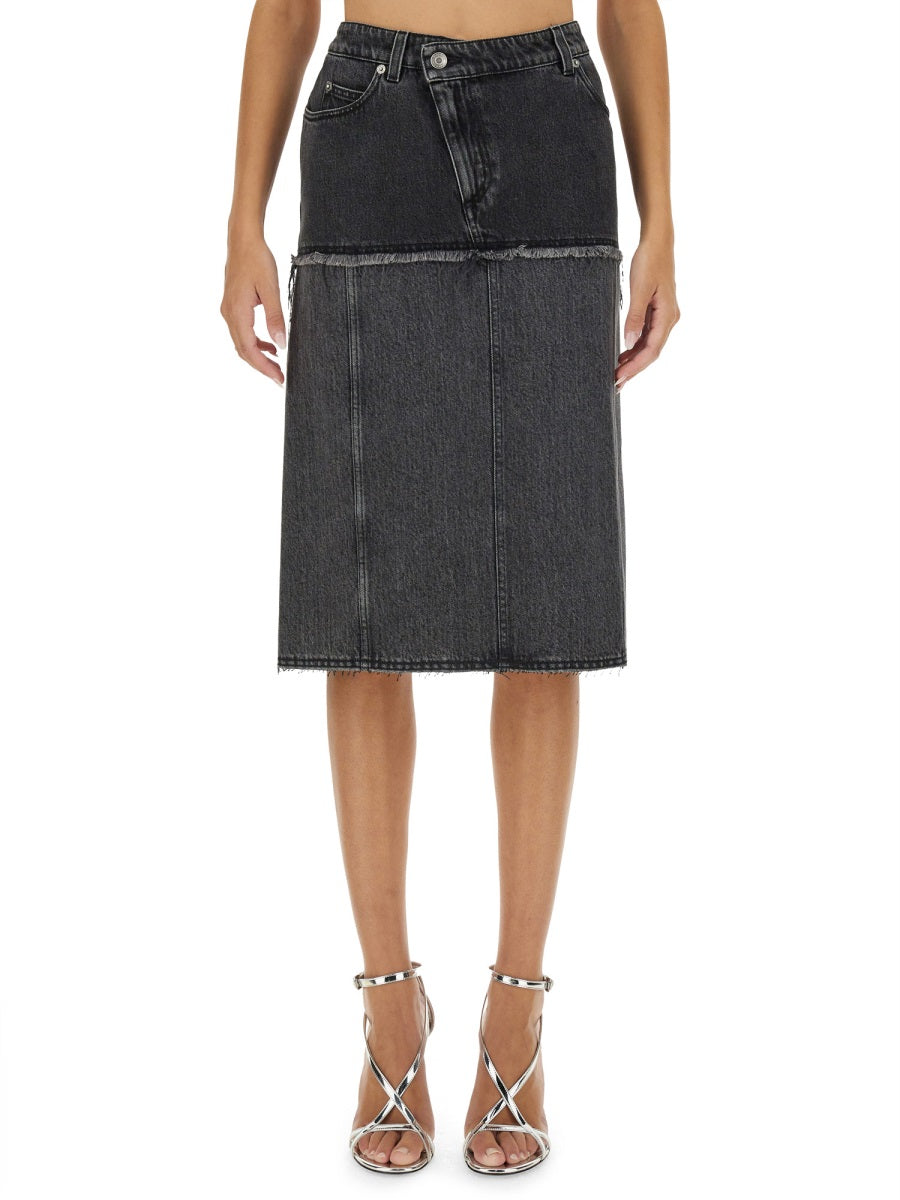 ALEXANDER McQUEEN Two-Tone Denim Skirt - Regular Fit, Size 40 IT
