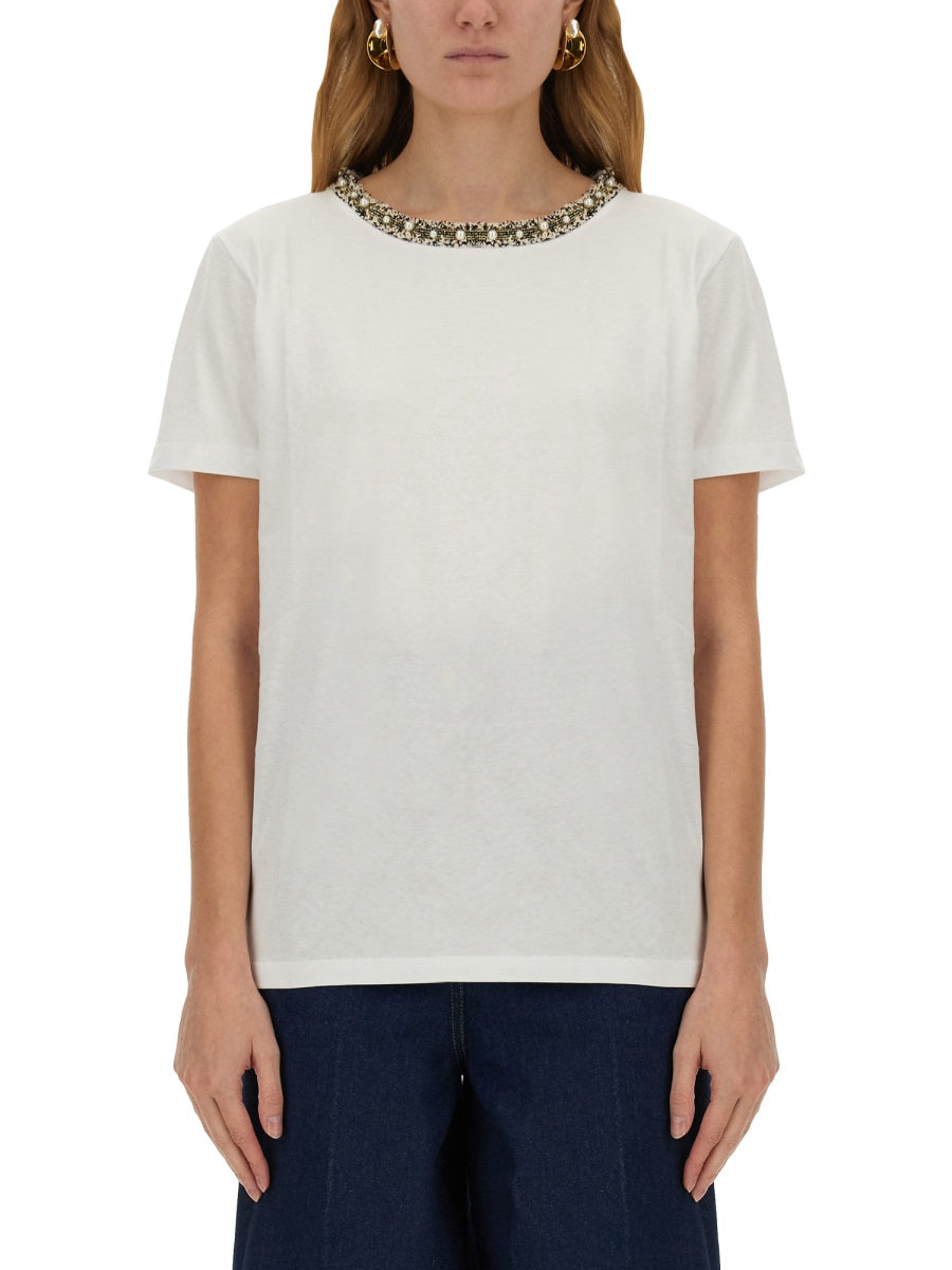 NINA RICCI T-Shirt with Embroidered Collar - Regular Fit