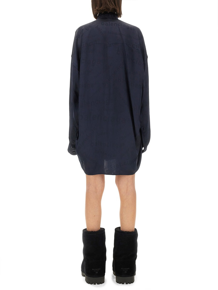 BALENCIAGA All Over Logo Silk Shirt - Size S