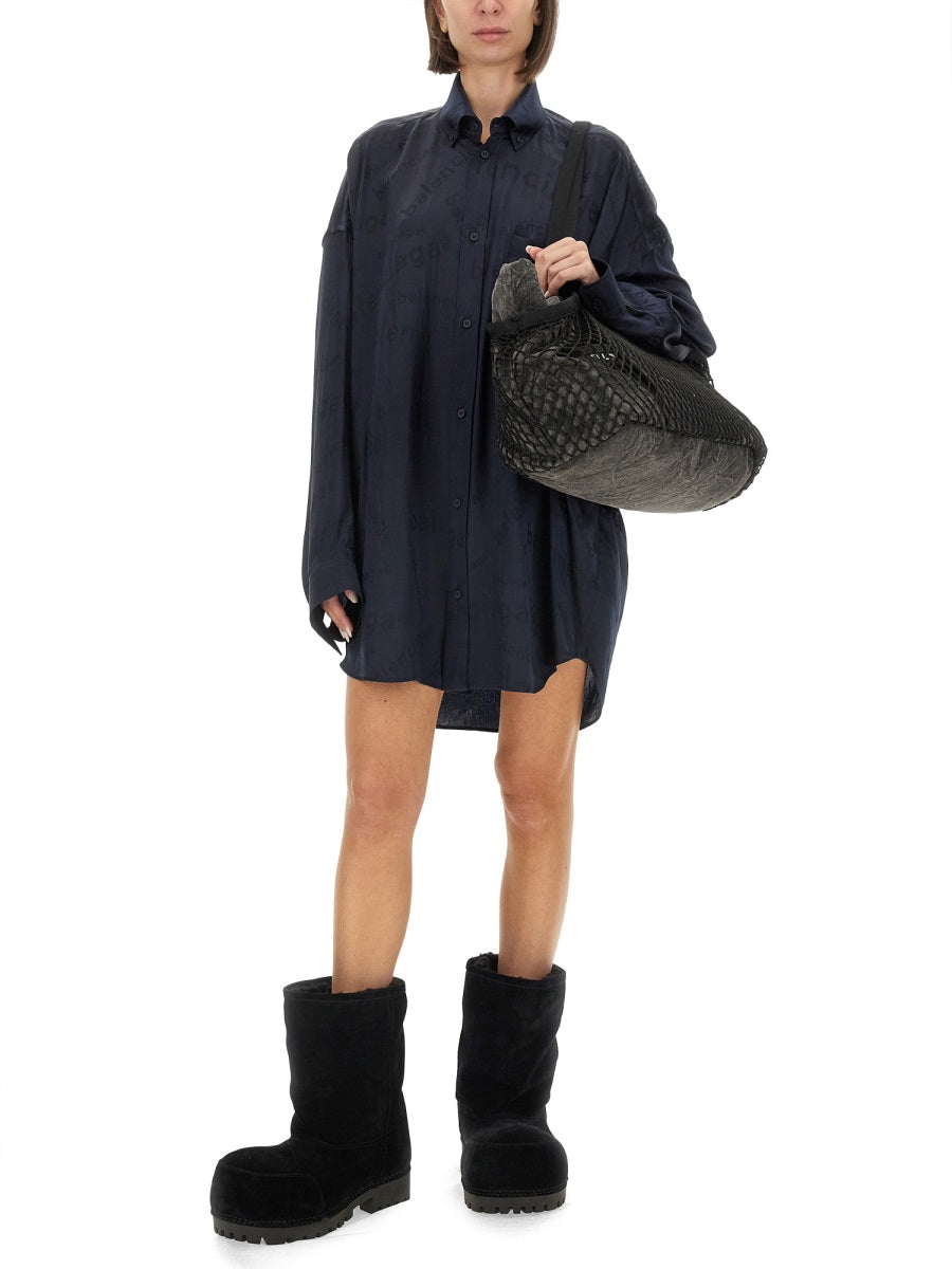 BALENCIAGA All Over Logo Silk Shirt - Size S