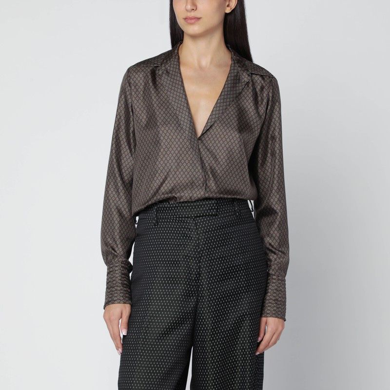 DRIES VAN NOTEN Printed Silk Shirt with Open V-Neck - Women’s Fit