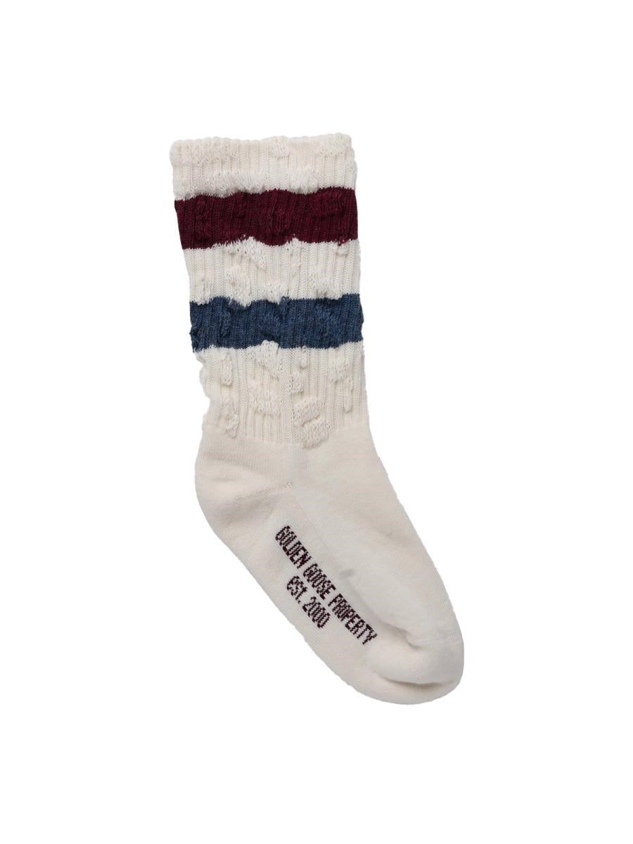 GOLDEN GOOSE Distressed Striped Mini Socks for Kids