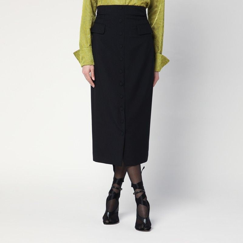 DRIES VAN NOTEN Wool and Mohair Midi Skirt with Button Front Slit