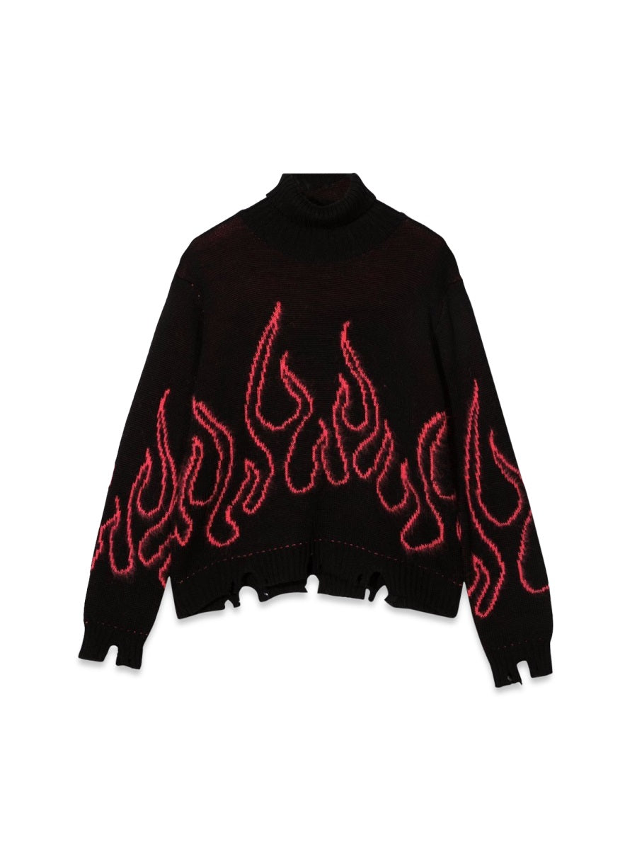 VISION OF SUPER High Neck Jumper with Pink Flames