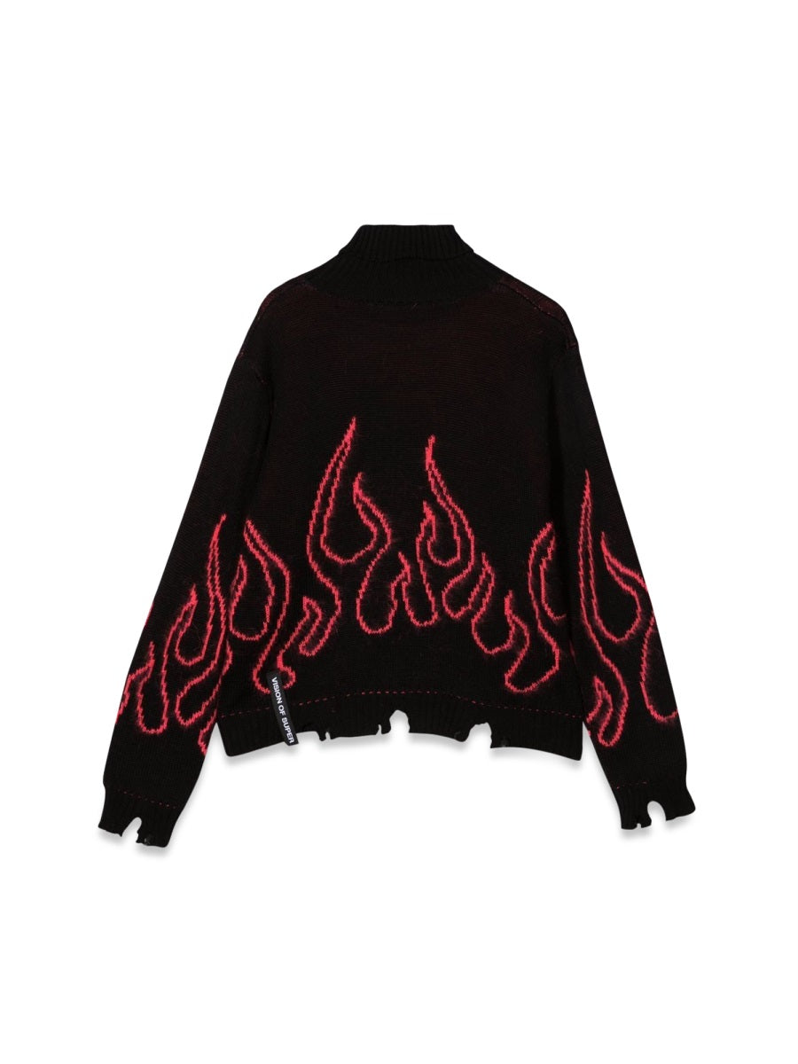 VISION OF SUPER High Neck Jumper with Pink Flames