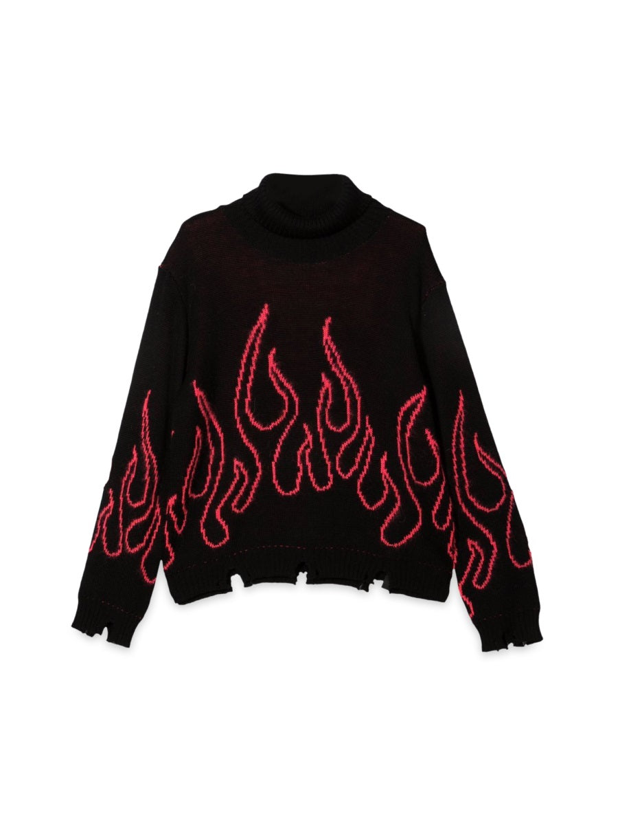 VISION OF SUPER High Neck Jumper with Pink Flames - Unisex