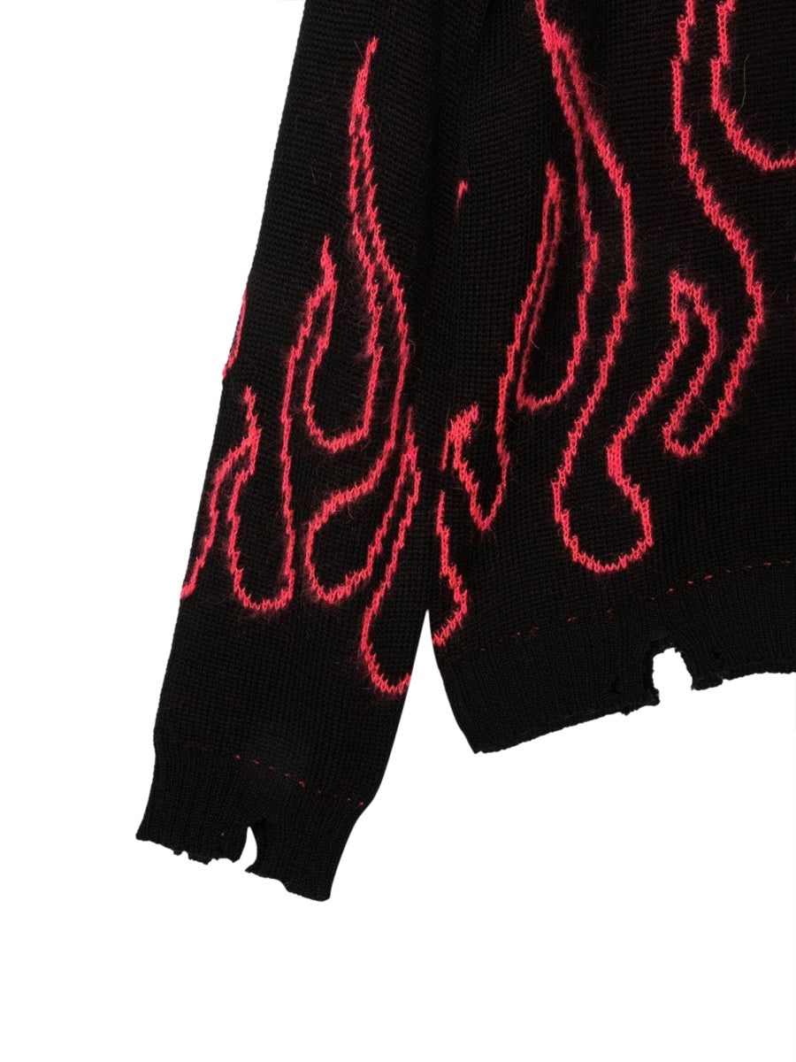 VISION OF SUPER High Neck Jumper with Pink Flames - Unisex