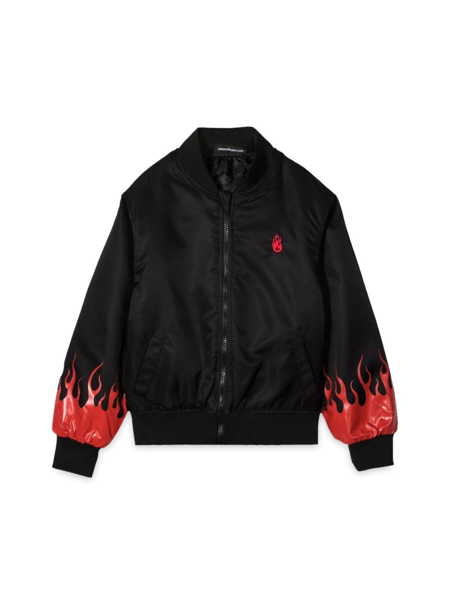 VISION OF SUPER Mini Bomber Jacket with Fiery Flames