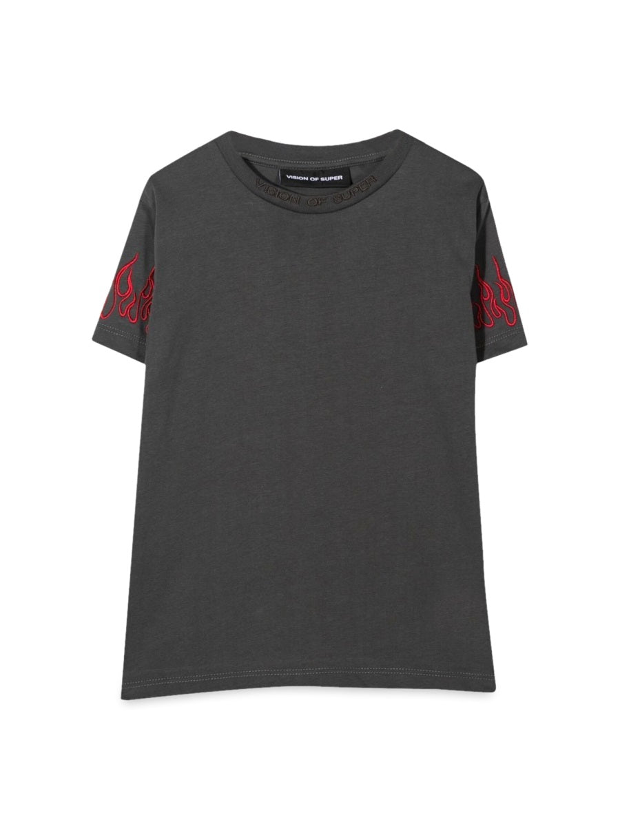 VISION OF SUPER Embroidered Mini Red Flames T-Shirt