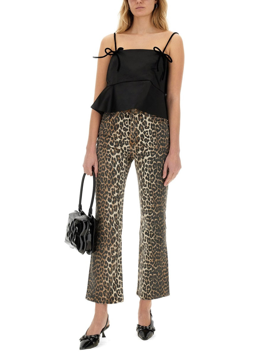 GANNI Animal Print High-Waisted Jeans
