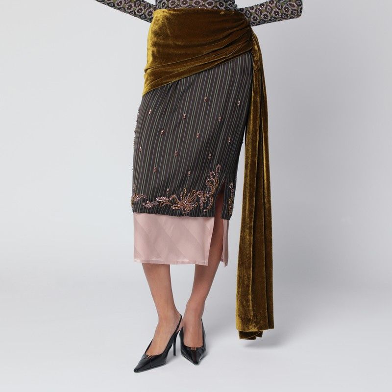 DRIES VAN NOTEN Draped Midi Skirt with Elegant Details