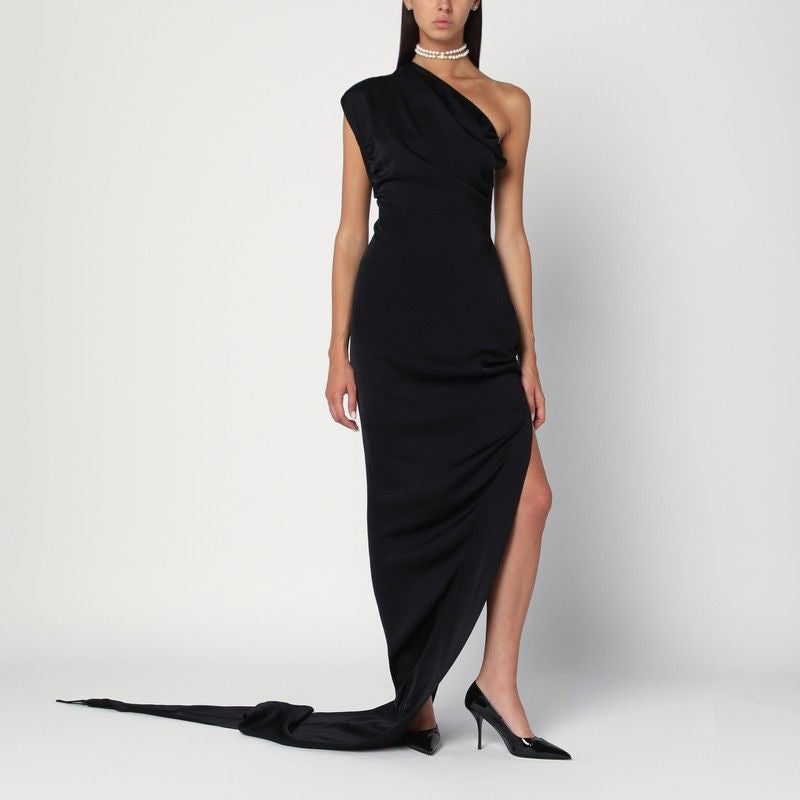 VIVIENNE WESTWOOD Long One-Shoulder Dress with Side Ruching and Train