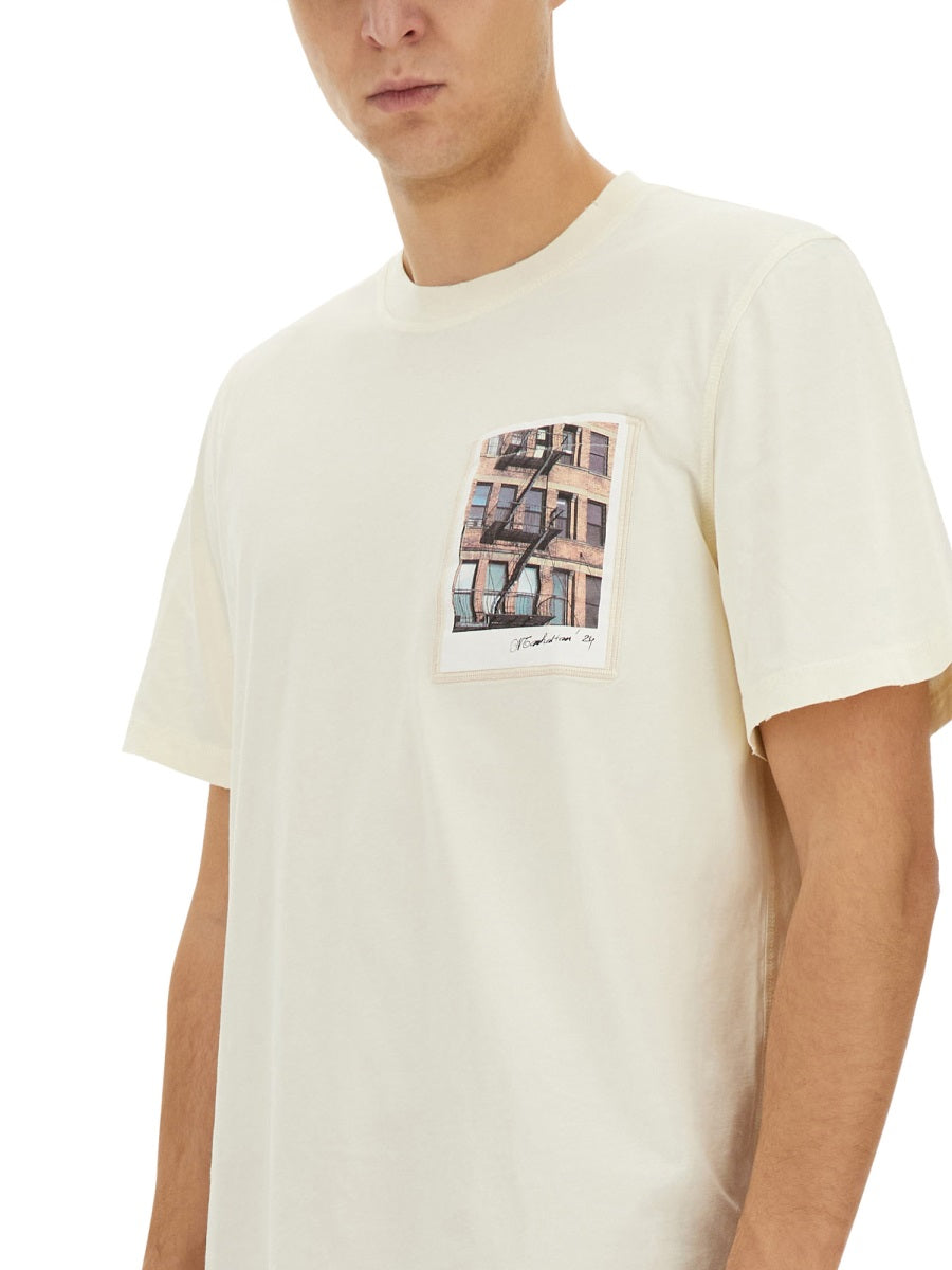 HELMUT LANG Postcard Building Graphic T-Shirt - Size L