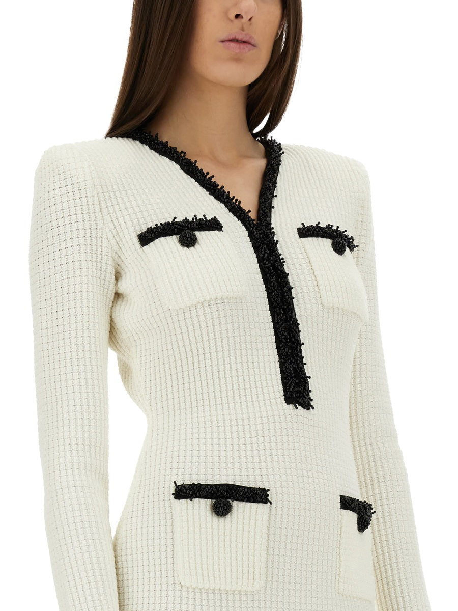 SELF-PORTRAIT Beaded Knit Mini Dress - Size S