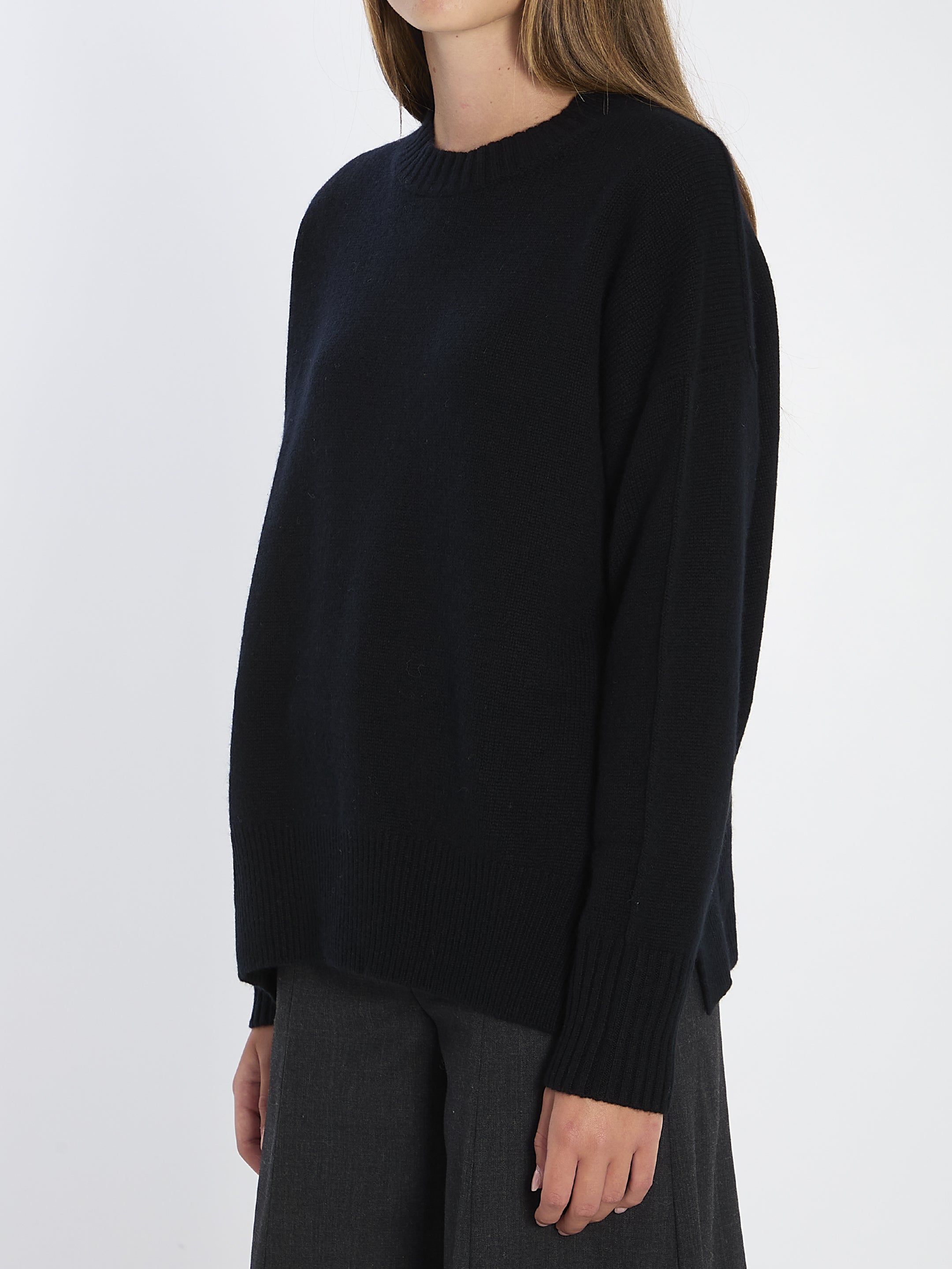 ALLUDE Cashmere Sweater with Ribbed Detail and Relaxed Fit, Size S