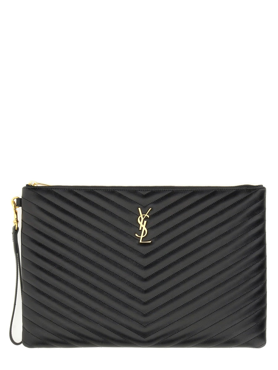 SAINT LAURENT Mini Cassandre Leather Pouch Handbag with Removable Wrist Handle