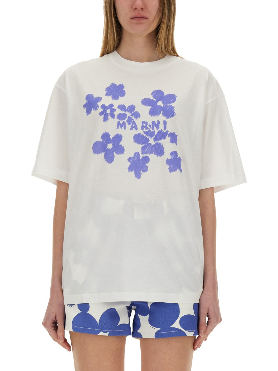 MARNI Boxy Fit T-Shirt with Print (Size 40 IT)
