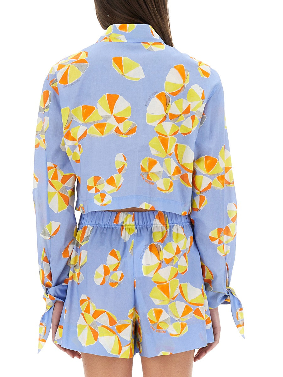 MOSCHINO JEANS Cropped Shirt Featuring Beach Umbrellas - Size 38
