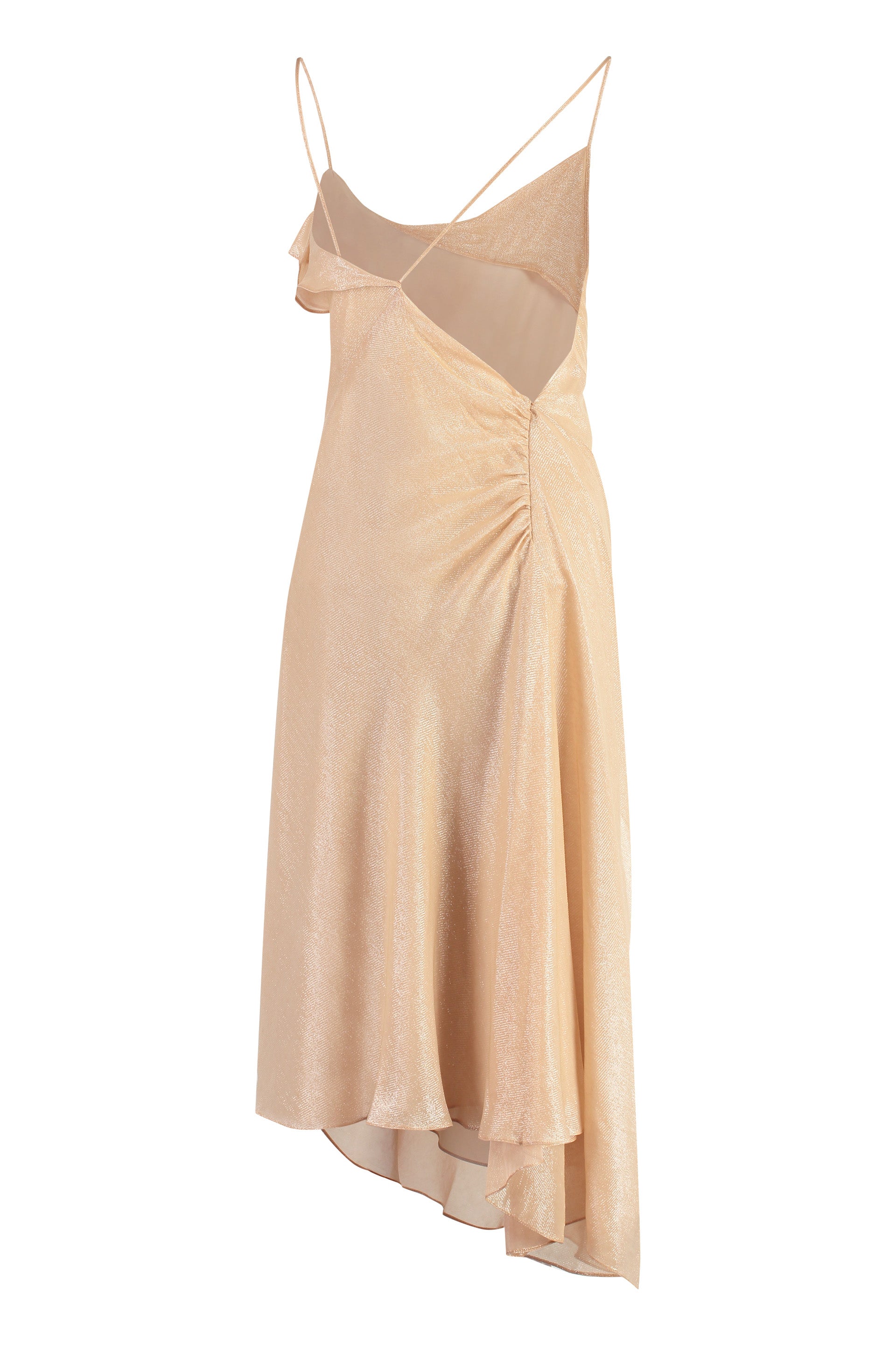 VICTORIA BECKHAM Asymmetric Hem Viscose Mini Dress with Ruffles and Straps