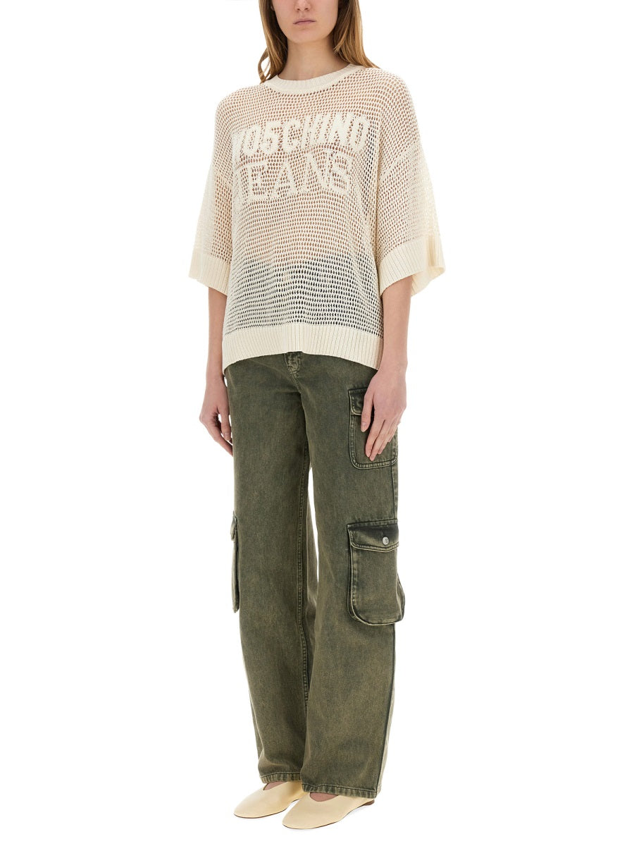 MOSCHINO JEANS Oversized Mesh Shirt with Logo - Size S