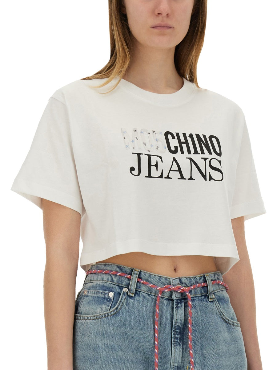 MOSCHINO JEANS Cropped T-Shirt with Logo - Women's