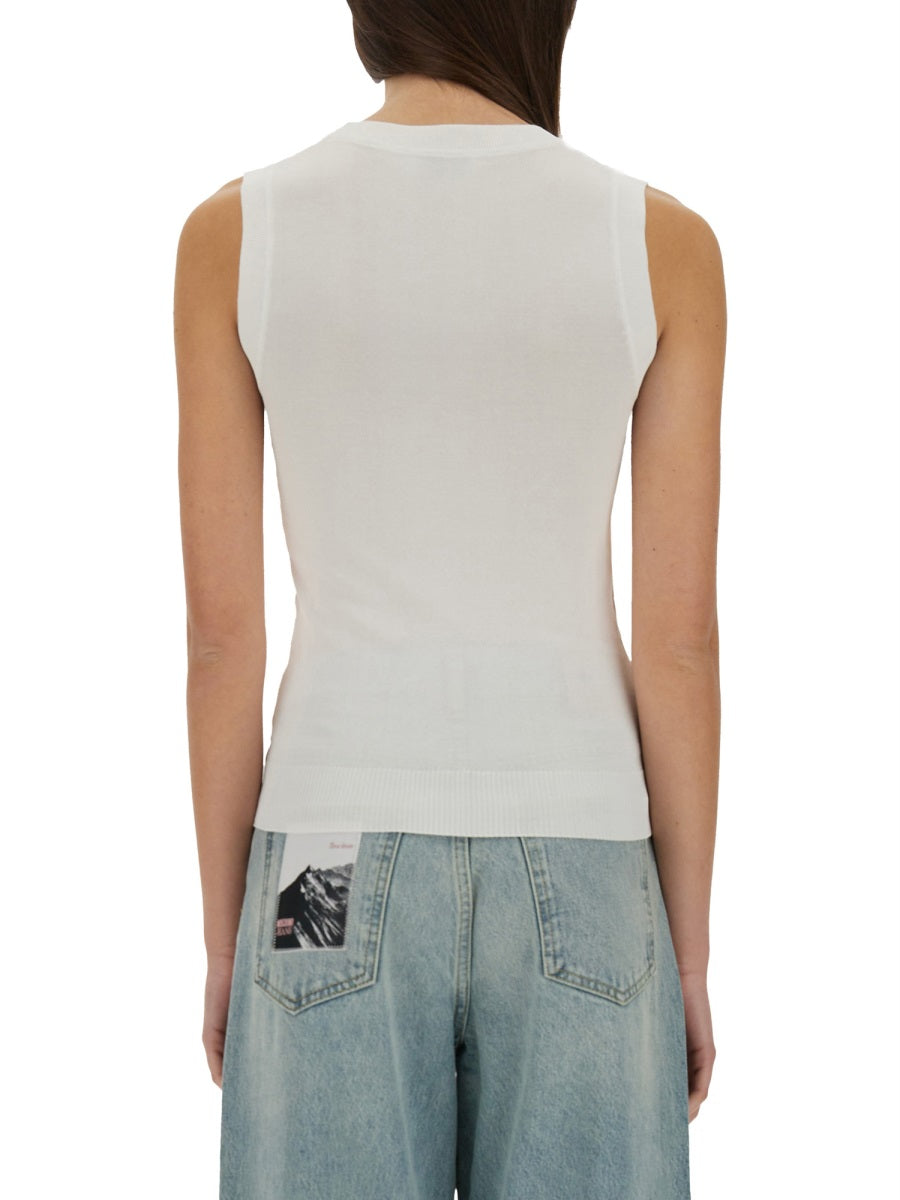 MOSCHINO JEANS Slim Fit Knit Top with Inlay Logo - Size S