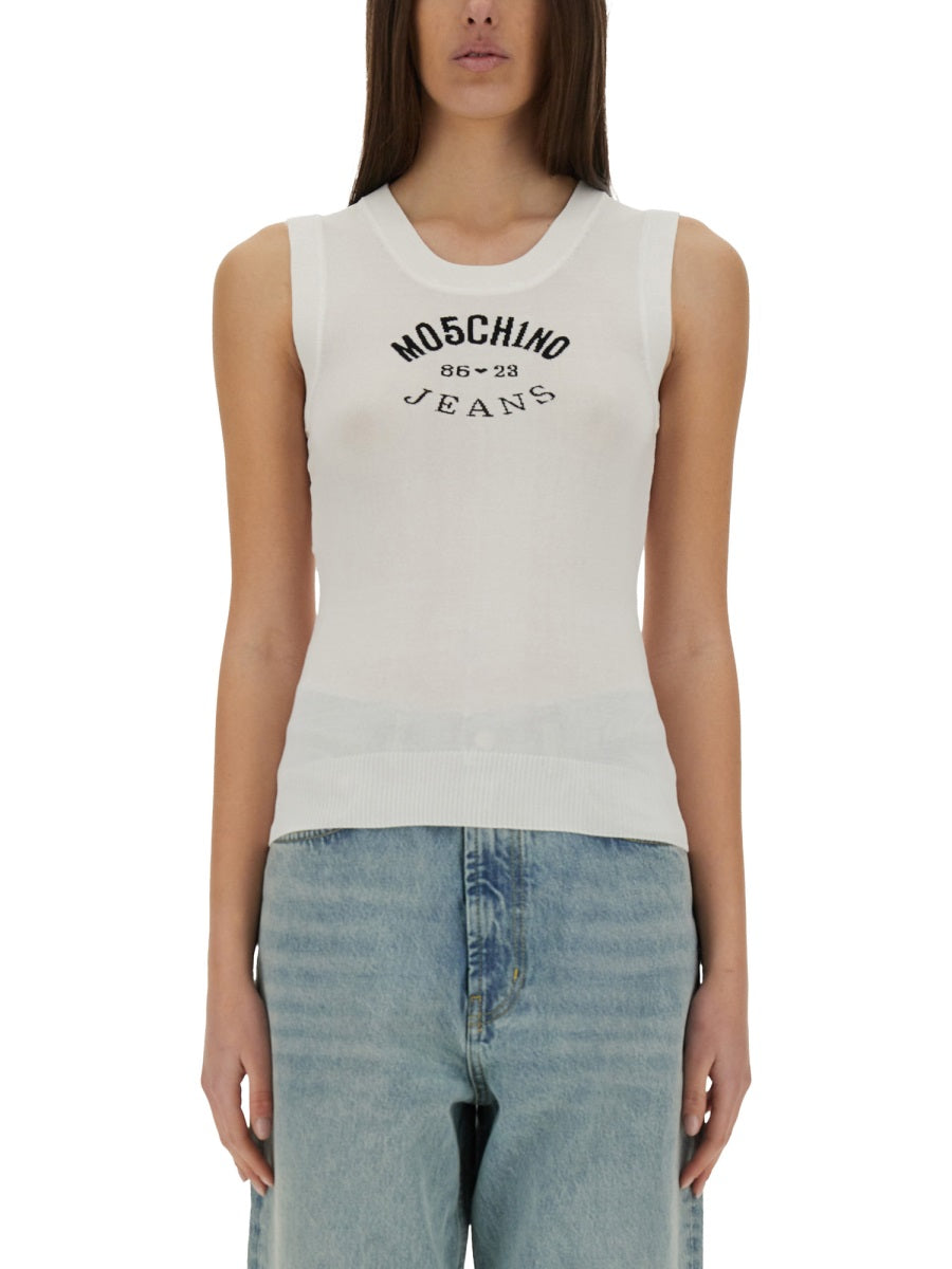 MOSCHINO JEANS Slim Fit Knit Top with Inlay Logo - Size S