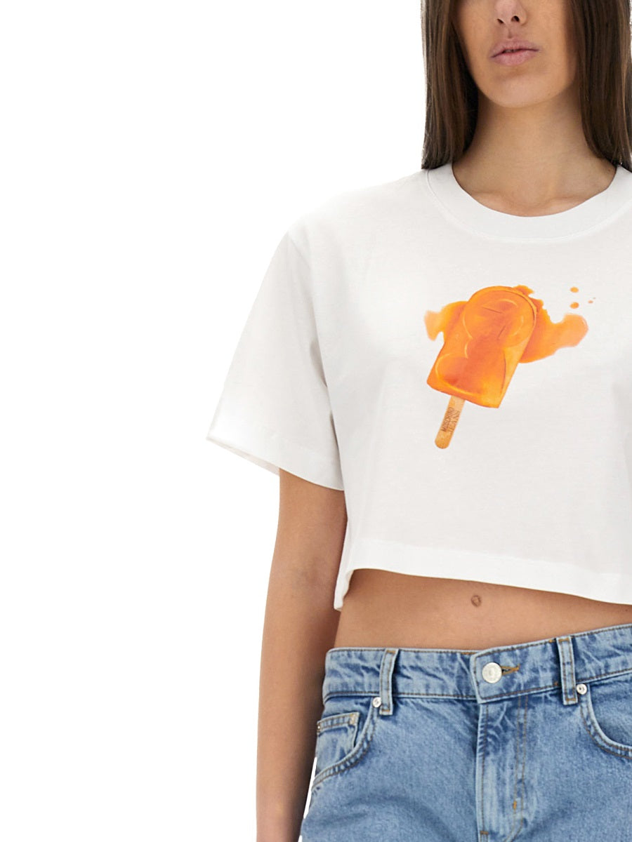 MOSCHINO JEANS Mini Cropped T-Shirt with Ice-Cream Print